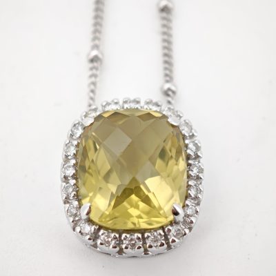 colier aur 14k cu diamante si quartz 6.52ct