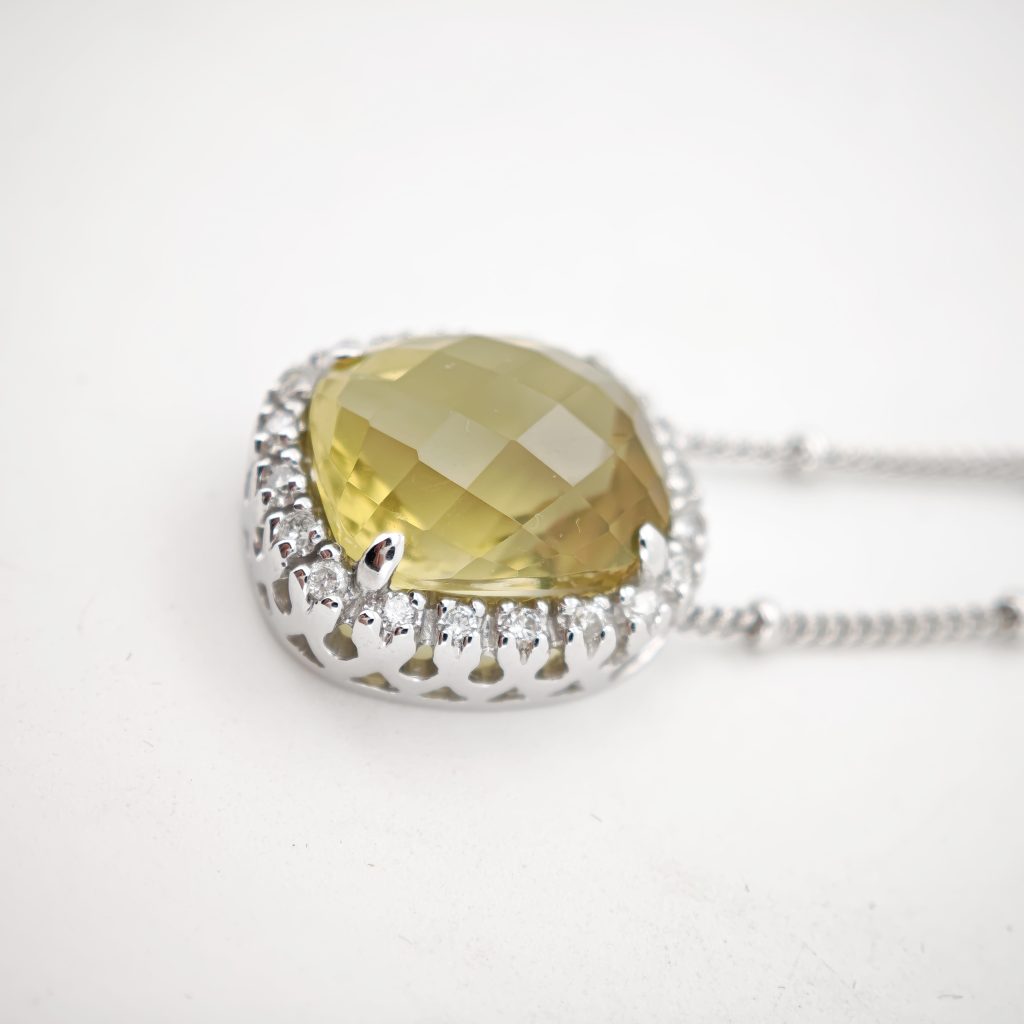 colier aur 14k cu diamante si quartz 6.52ct