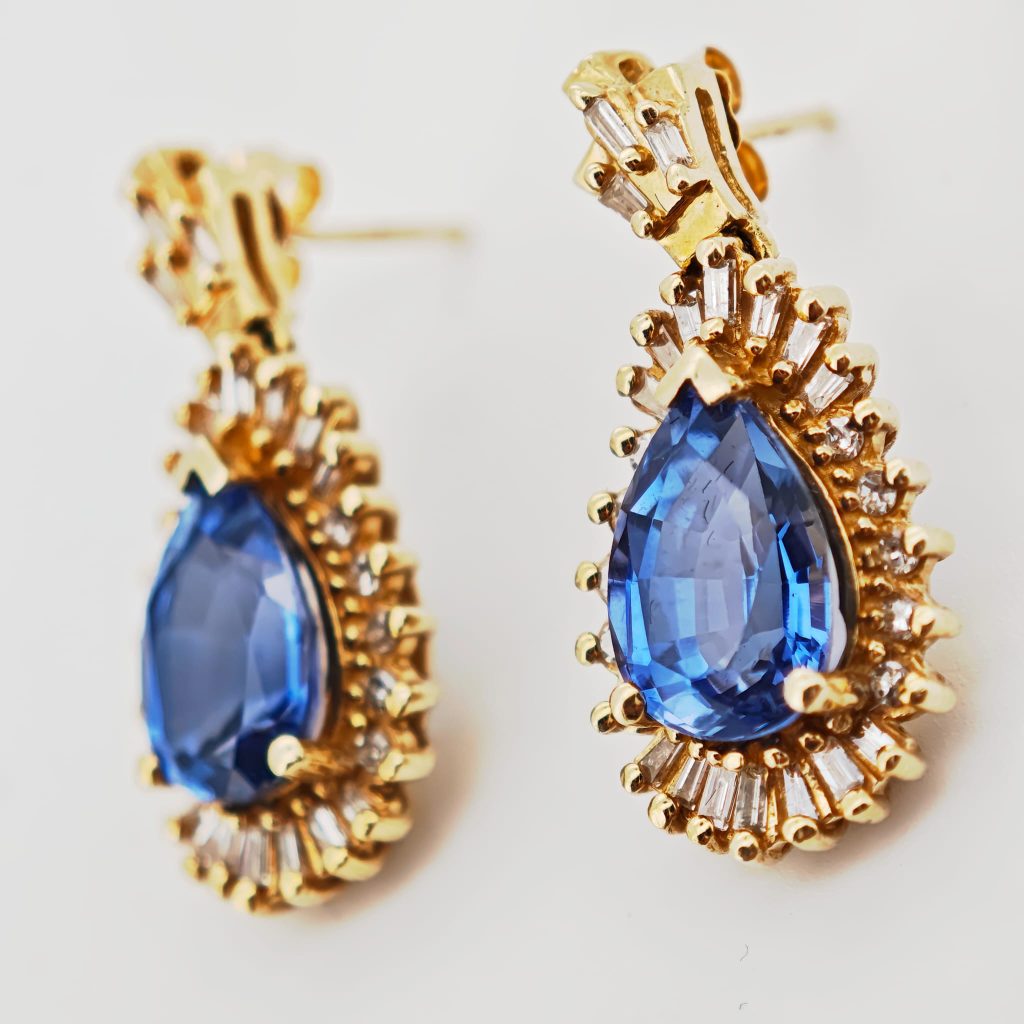 cercei aur 14k cu diamante si safire