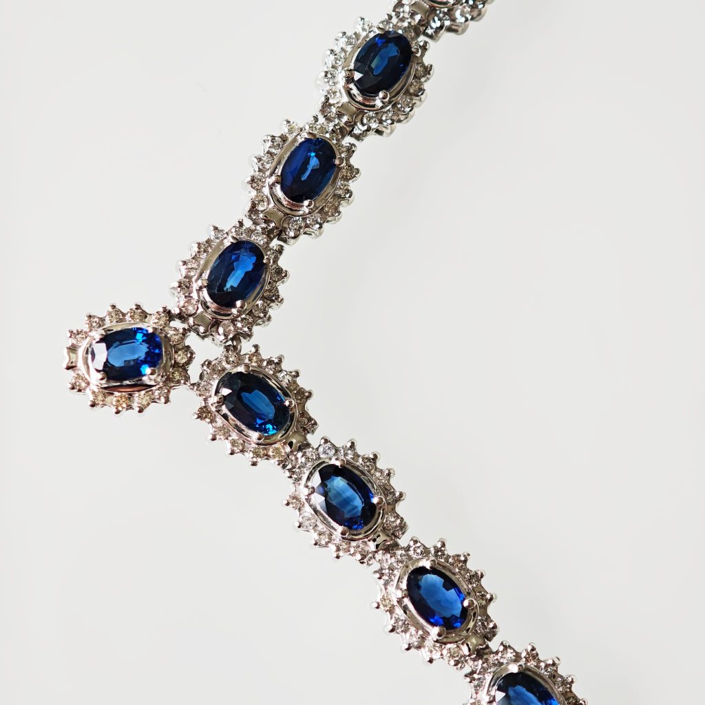 colier aur 14k cu diamnte si sapphire