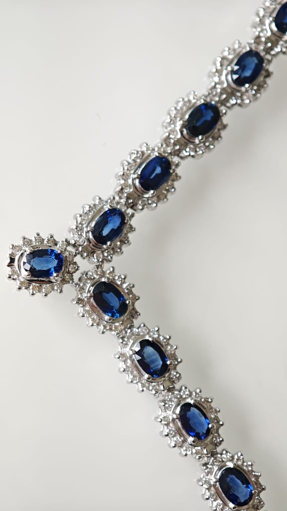 colier aur 14k cu diamnte si sapphire