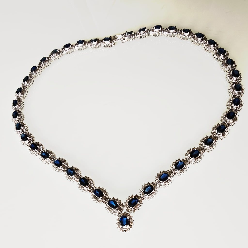 colier aur 14k cu diamnte si sapphire