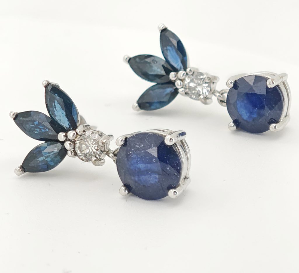 cercei aur 14k cu safire si diamante