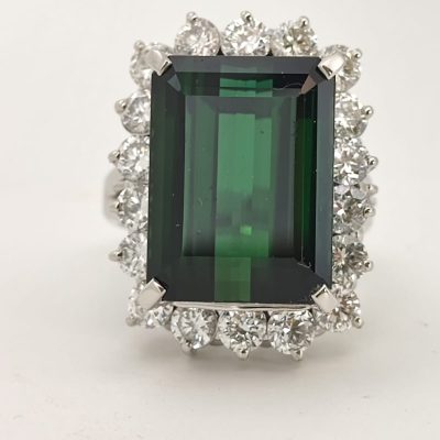 Inel platina cu turmalina si diamante
