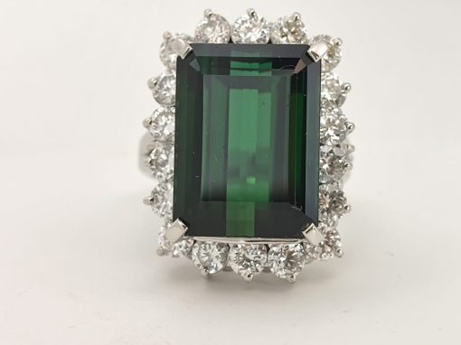Inel platina cu turmalina si diamante