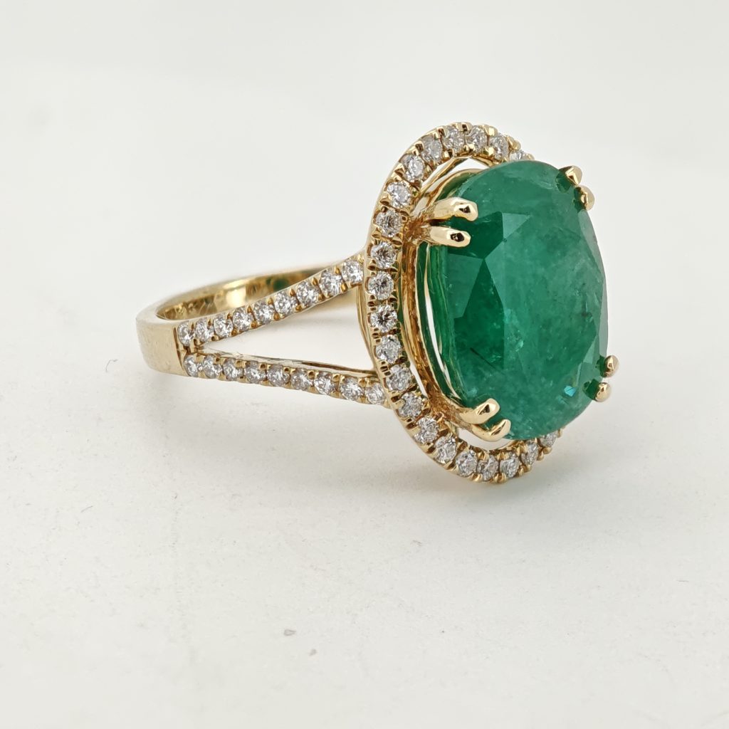 inel 14k cu smarald si diamante 7,18ct