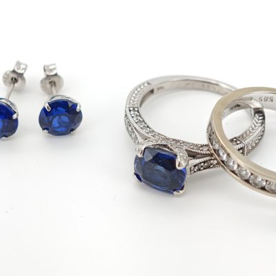 set aur 14k cu lab safire si zirconii 8gr