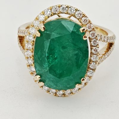 inel 14k cu smarald si diamante 7,18ct