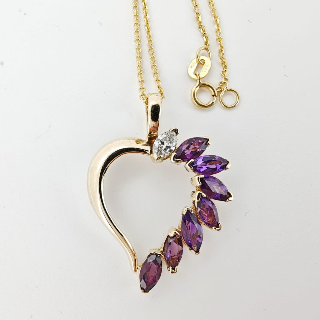 colier 14k cu ametist si diamante