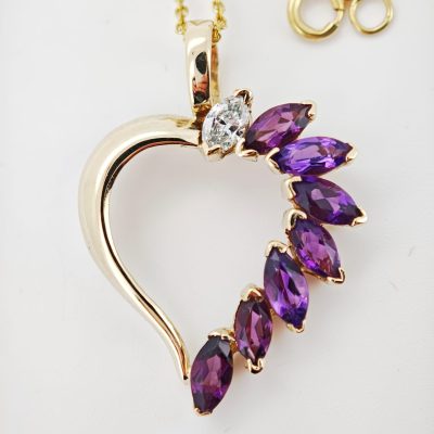 colier 14k cu ametist si diamante